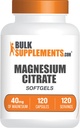 BulkSupplements.com Magnija citrāts Softgels - Magnija papildinājums, Magnija citrāts Papildinājums - nesatur lipekli, 1 Softgel per Servē (40mg magnija), 120 Skaits (1. iepakojums)