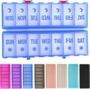 Salokāms Pill Organizators 2 reizes dienā w/Etched Labels -Dual Protection & Portable Weekly PM Pill Box, 7 Day Medicine Konteiners, Liels ceļojumu Pill Case Week Daily Papildinājums Vitamīnu -Clear Blue