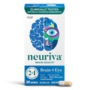 NEURIVA Brain + acu papildinājums atmiņai, fokusam un koncentrācijai ar luteīnu un vitamīniem A C E un cinks acu veselībai un zeaksantīnam, lai filtrētu zilo gaismu, 30ct kapsulas