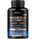 Magnija papildinājums - 5 in 1 Sarežģīts - Glicināts - Citrāts - Malāts - Taurāts - Oksīds - Ražots ASV - Stress, Muskuļu un sirds atbalsts - Vegan, Natural, Non-GMO - 180 kapsulas, 2 mēnešu piegādes