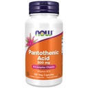 NOW pārtikas piedevas, pantotēnskābe (B-5 vitamīns) 500 mg, B-kompleksa vitamīns, 100 kapsulas