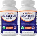 Vitamatiskais magnijs ar B6-180 Veģetārajām tabletēm (Neapvalkotas) - Pievienots B6 maksimālai absorbcijai - Atbalsta muskuļu, locītavu un sirds veselību - 2 Iepakojums