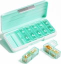 AM PM Pill organizētājs 2 reizes Diena, 7 Day Pill Box Weekly Pill Organizators Ceļot ar atsevišķu konteineru, Portable Daily Medicine Plānotājs Dispenser Case vitamīnu, zivju eļļas, papildinājumi (zaļi)