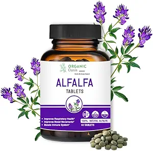 Alfalfa Medicago Sativa tabletes, 60 tabletes, Uzlabo respiratoro veselību un zarnu kustības, Palielina Imūnās sistēmas, Organiskās un dabiskās , Superfood Papildinājums , Vegan