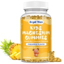 Magnija Gumijas bērniem - Magnija citrāts Papildinājums ar vitamīnu B6, L-teanīnu, kumelīšu un citrona balzams - Kalms Magnijs bērniem un pieaugušajiem Miega, Relaksācija, Ananasu Flavor 60 Gumijas