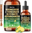 10in1 Magnija L-treonāta šķidrie pilieni ar magnija glikolātu, ašvagandu, D3 vitamīnu, C, B6 un 4 Citas sastāvdaļas - 2 Fl Oz - citronu pulveris