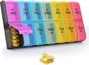 GREENCYCLE Extra Large Weekly Pill Organizators 2 reizes Diena,7 Day Pill Box AM PM Medicine Planner Dispenser Case with XXL Iedalījums Mājas Pill Konteiners vitamīniem Zivju eļļas bagātinātāji (Rainbow)