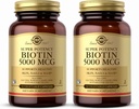Solgar Biotin 5000 μg - 50 Dārzeņu kapsulas, iepakojums 2 - Atbalsta veselīga āda, naglas un mati - ne-GMO, Vegan, bez lipekļa, bez piena, Kosher - 100 Kopējais apkalpo