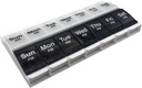 EZY DOSE Push Pogas (7 diena) Pill Case, Medicine Planner, Vitamīnu organizators, 2 reizes dienā AM/PM Konteiners, X-lieli iecirkņi, Arthritis Friendly, Piepūles Open, Clear Lids, Zila/Balta, BPA bezmaksas