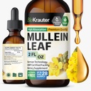 BIO KRAUTER MULLEIN Leaf ekstrakts 2 Fl. Oz - 28 dienas piegādes - Pure Mullein pilieni plaušu tīrīšanai un detoksam - Vegan Respiratorās piedevas - ne-GMO, bez cukura un alkohola