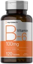 Horbah vitamīns B6 100 mg     - 120 Veģetārās tabletes Piridoksīna hidrohlorīds -- ne-GMO un papildinājums bez glutēna