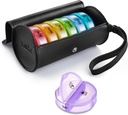 Fulicon PU Case Weekly Pill Box organizators 2 reizes Diena, Travel 7 Day Pill Boxes, Portable Tablet Organizators ar lieliem iecirkņiem medicīnā, zāles, vitamīni, piedevas (melnā / rainbow)
