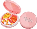 Serfeymi Small Pill Box - 3 Iedalījumi Portatīvā Pill kaste Purse Pocket, Compact Mini Travel Pill Case - Piemērots medicīnai, vitamīnu, zivju eļļa, papildinājumi - Pink(Logo)