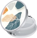 Rouidr Pill Box, 3 iecirkņu zāles Pill Case, Small Metal Travel Medicine Box Purse & Pocket, Silver, Abstract Boho Leaf