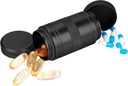 Metāla Pillu kaste 2 Reizes dienā - Pārnēsājams ūdensnecaurlaidīgs mazpiltuves kaste (AM PM), Travel Daily Pill Container, Compact Pill Holder Medicine Organizators tablešu / Vitamine / Zivju eļļa / Applements, Black