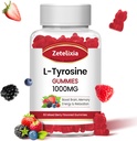 L tirozīna gumijas 1000mg,L-teanīna papildinājums gumija 200mg, Cugars bezmaksas L-tirozīns ar vitamīnu B6 Enerģijas piedevas pieaugušajiem un bērniem - Vegan(60 skaitlis)