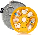 INVODA Weekly Pill organizators 7 iecirknis Rotācijas Pill kaste ikdienas medikamentiem un vitamīniem - Portable Travel Pill Case Zivju eļļas bagātinātāji Vitamīnu organizators (Orange+Bag)