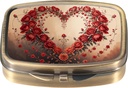 Dynippy Pill Case Pill Box with Mirror Retro Pocket 2 iecirknis Medicine Case Vitamīnu Pill Organizators kažokādu Purse un ceļojumu (Retro-Rose Heart Wreath)