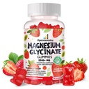 Magnija Glicināt Gumijas 2500mg - bez cukura Magnija Kālija Papildinājums ar vitamīnu D, B6, CoQ10 Calm Mood & Miega atbalsts - 90 zemeņu Gumijas