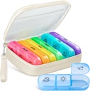 Cute Pill organizētājs 3 Reizi dienā, Liels Daily Pill Case sievietēm, Portable Pill Box 7 Diena Purse ar somiņu un rāvējslēdzēju turēt vitamīnus, zāles, zivju eļļas, papildinājumi (Beige)
