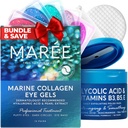 MAREE Skincare Bundle - Acu gels, Sejas poļu - Zem acu gels puffy Eyes & Dark Circles - Glikolskābes Peel Pads - Marine Collagen & Hyaluronic Acid - Salicilskābe & Vitamīni E, B3, B5