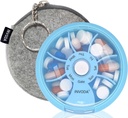 INVODA Weekly Pill organizators 7 iecirknis Rotācijas Pill kaste ikdienas medikamentiem un vitamīniem - Portable Travel Pill Case Zivju eļļas bagātinātāji Vitamīnu organizators (Blue+Bag)