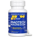 Magnija magteīns L-treonāts, glicināts un Taurāts – 200mg Helēts magnija komplekss – MagTech Magnija papildinājums relaksācijai un smadzeņu veselībai – 90 kapsulas