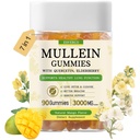 Mullein Gummies ar 3600mg Mullein Leaf ekstraktu, 7 in 1 plaušu tīrīšanai, elpošanas ceļu plaušu veselībai, imūnā revakcinācija, plūškoka ogas, kvercetīns, Bromelain, vitamīns C&D3, bez cukura, pieaugušajiem, Vegan, 90 grāfs