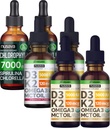 NUSAVA zemeņu aromatizēti D3 K2 pilieni, Vanilla aromatizēti D3 K2 pilieni, & hlorofila šķidrie pilieni Bundle - spēcīgi šķidrie vitamīni sirdij, locītavām, enerģijai, & imūnās sistēmas atbalsts - ne-GMO, bez lipekļa, 2pk