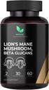 Mishas Lions Mane Papildinājums - Organic Lions Mane - Smadzeņu veselības atbalsts - Sēņu atbalsts Focus & Memory, Imūnsistēmas un nervu funkcijas sievietēm un vīriešiem - 60 Vegan kapsulas