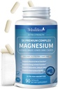 Magnija komplekss Helēts magnija glicināts w/malāts, Taurāts un augu ekstrakti atbalstam Miegam, muskuļiem, kortizolam un sirds veselībai, bez lipekļa, vegānam, ne ĢMO, augstai absorbcijai, 90 kapsulas