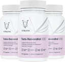 Vitruvin Trans-Resveratrol 500 mg, 3 pudeles Iepakojums, Vegan, ne- GMO, bez lipekļa, bez želatīna.