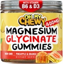 Center-Filled Magnijs Glycinate Gumies 400MG - Augsta Absorbcija bērniem, pusaudžiem un pieaugušajiem - Papildinājums miegam, Calm & Muskuļu Relaksācija ar B6 & D3 - Bez lipekļa un vegan Friendly - 120 Count