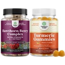 Papildus stipruma bars Hawthorn Berry Capsules - ekstrakts Gremošanas un sirds veselības papildinājums un Turmeric Gummies pieaugušajiem Persiku Flavor - Extra stipruma locītavu atbalsts Gumies