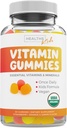 USDA Organic Kids Vitamīni Gumijas (Non-GMO) Yummy Natural Fruit Flavors - Complete Kids Multivitamīnu Gummies: vitamīns C, D, B, A, Cinka - papildinājums enerģijai, Mood, Imūnsupport - 60 Gummy vitamīnu