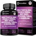 Piena Thistle 3000mg NAC Chanca Piedra 2000mg Artichoke 2000mg Bišu saknes 2000mg Dandelion Saknes 1000mg, Aknu tīrīt Detox un remonta papildinājums ar TUDCA Holīna un ingvers vīriešiem un sievietēm, 60 kapsulas