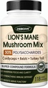 Lauvas Mane Papildkapsules - Sēnes Papildinājums ar Lauvas Mane, Cordyceps, Reishi, Turkey Aste, Shiitake - Lauvas Mane Papildinājums Atmiņas, Focus & Imūnsupport - 118 Vegan Sēnes Kapsulas
