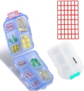 Tabletes kaste (2 Pack) - Pārnēsājami mazie papildinājumi Tabletes Konteiners Kaste ar 10 Iedalījumi - Medicīna Vitamīnu Organizators Dispenser turētājs Uzglabāšana Ceļojuma kabatiņa Purse(Blue+White)
