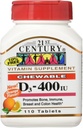 21. gadsimts Košļājams D3 vitamīns, oranžs, 10 μg (400 SV), 110 tabletes