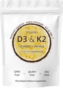 D3 vitamīna K2 papildinājums, 10000 SV D3 + 200 MCG K2, 300 softgeli, bez GMO, bez lipekļa