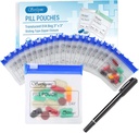 Serfeymi 32 Pcs Zippered Pill maisi Organizators Plastmasas maisi 3 X 3 collas 12 mil Paša blīvēšana ar slide Lock Rakstāms etiķete Caurspīdīgs ceļojumu medicīnas uzglabāšanas soma un 1 Pc Marker-Blue