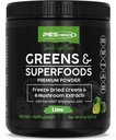 PEScience Greens pulveris Superfood with Natural Chlorophyll, Reishi & Turkey Astes sēņu pūderi, Freeze-Dried Kale, Spinach, Broccoli Sprouts, Laima Flavor, 30 Servējumi