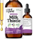 Wild & Organic Milk Thistle Extract Drops - Aknu tīrīšana Atbalsts - Piena dadzis Aknas Detox Tincture - Silymarin Papildinājums - Silybum Marianum Seeds - Vegan, Cukurs un bez alkohola - 2 fl oz