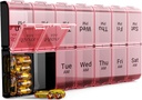 COLORWING AM PM Extra Large Pill organizētājs, XL 7 Day Pill organizētājs 2 reizes dienā, Weekly Daily Pill Case, Day Night Overized Medicine Box, Vitamīnu turētājs, Big Pill Konteiners (Rozā)