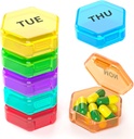 7 Iepakojumi Small Pill Box, Weekly Pill Organizators - Travel Pill konteiners Portable 7 Dienas BPA bezmaksas Daily Mini Pill Kaste turētājs kabatā Purse Briļļu Pills Medicīna Cod Aknu eļļas uzglabāšanas kaste