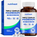 Trīskāršs magnija komplekss (90 kapsulas), 300 mg magnija glicināts, citrāts un malāts muskuļiem, nerviem, enerģijai, augstai absorbcijai, vegānam, ne-ĢMO