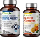 Biophix Retinal Support Maximum Strength Complex Formula 100 Kapsulas - Bezmaksas C- 1000 30 tabletes - Cinka vitamīns C E Luteīns DHA Omega 3 Astaksantīns Hialuronskābe - atbalsta acu redzes veselību