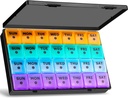 XL Large Monthly Pill organizators 4 nedēļas, 28 Day Pill organizators Weekly, liels iecirknis ar Travel Case, 7 Day Pill Dispenser 4 Reizi dienā, Medicīna Organizators kaste vitamīnu, zivju eļļa (melnā)