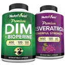 Nutrivein Premium Resveratrol kapsulas un DIM papildinājumu paka: High-Absorbtion Resveratrol Papildinājums un DIM reģenerācijai, līdzsvars, un Vitalitāte