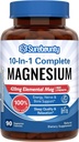 Magnija komplekss, 10-in-1 Formula, 420mg Elementālais Mag Per Servē, Magnija Glicināts, Malāts, Citrāts, Augsta Absorbcija, Kauli un Relaksācija, 90 Caps
